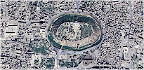 Satellite view of the citadel; red dot marks the location of the Hittite temple - Google Earth, 2023